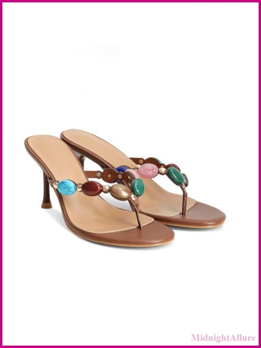 Jeweled Thong Kitten Heel Sandals Beaded Strappy Slip On Mules